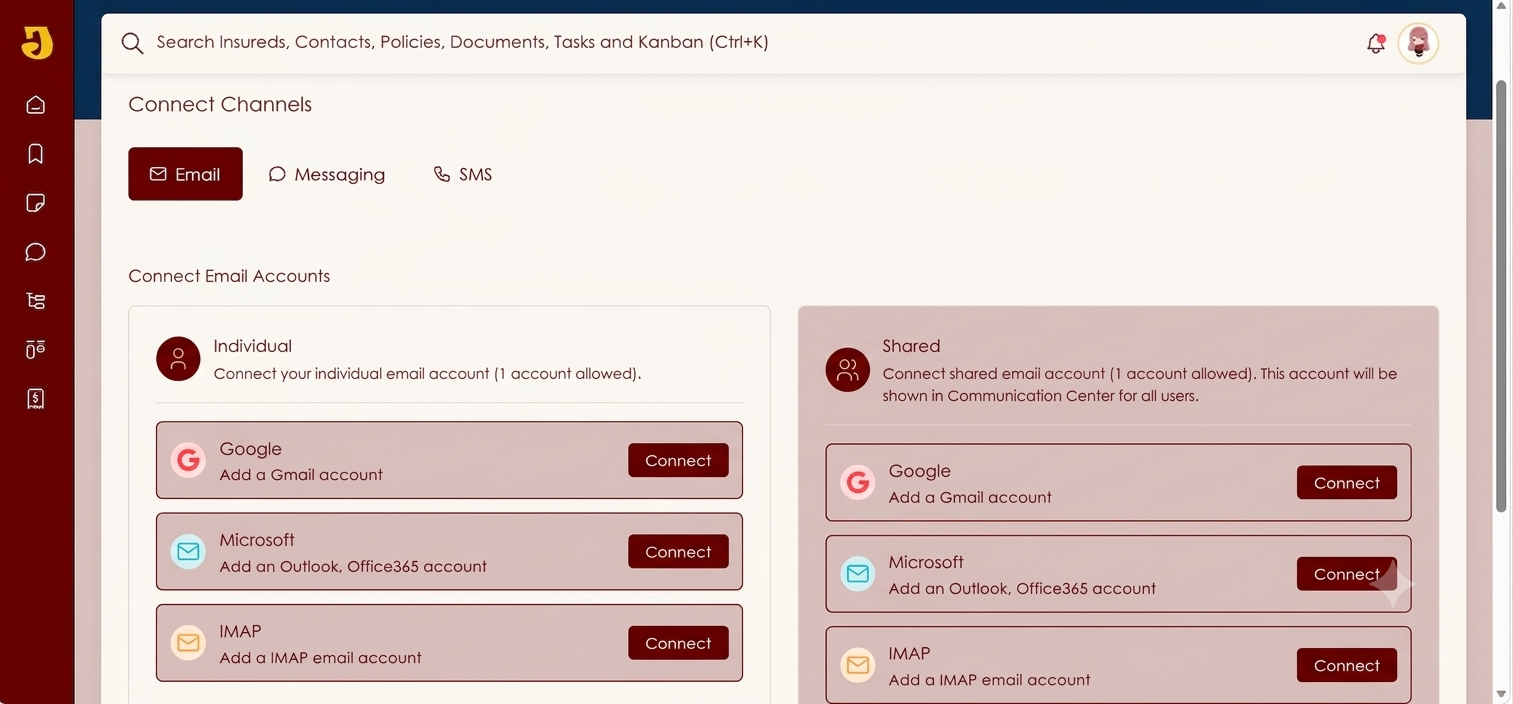 Jisper insurance CRM workspace