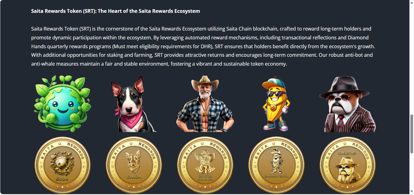 Themed characters and coins for Saita Rewards programmes